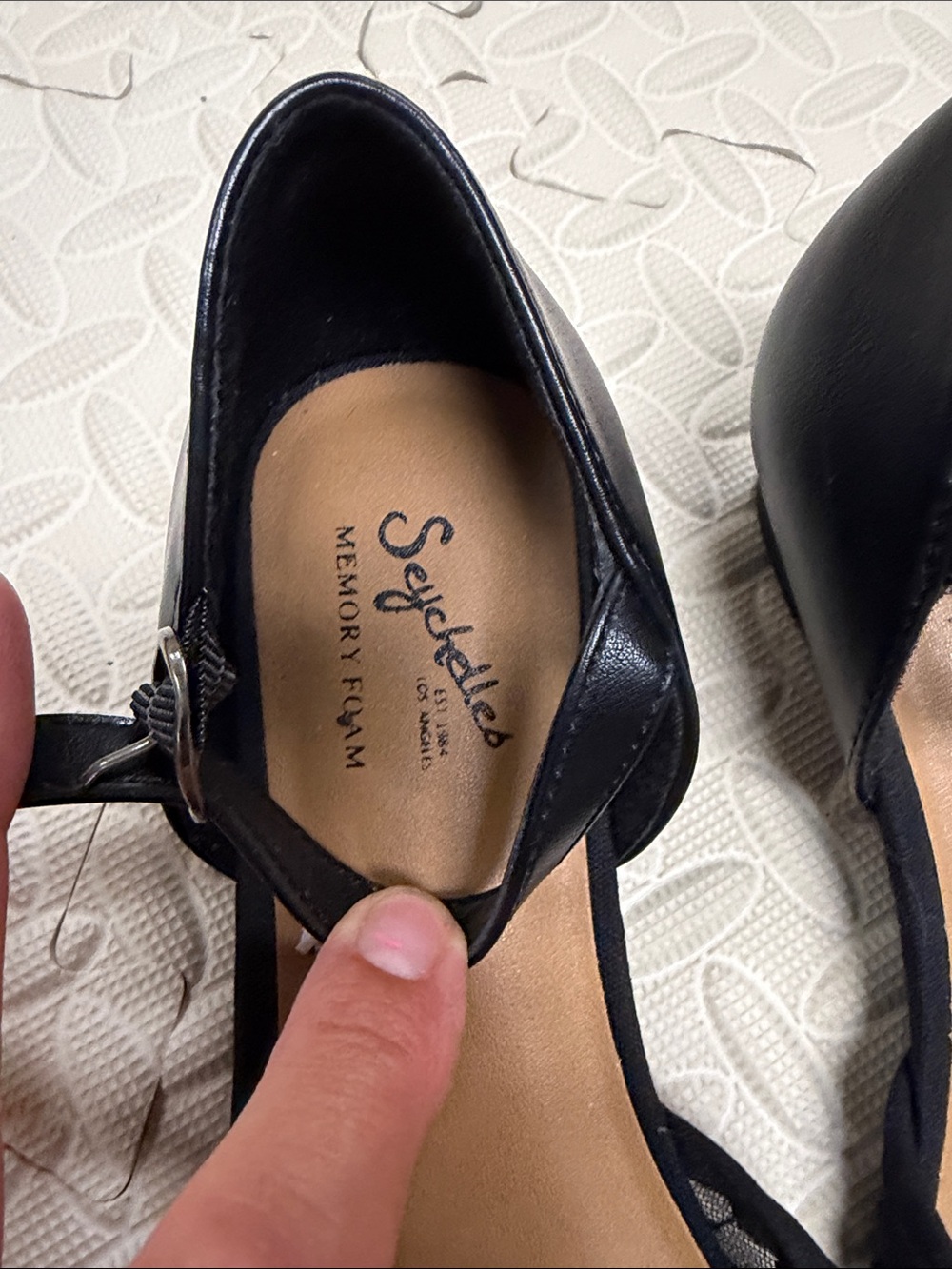 Seychelles Black Pointed Mesh Ankle-Strap Flats - Picture 2 of 3